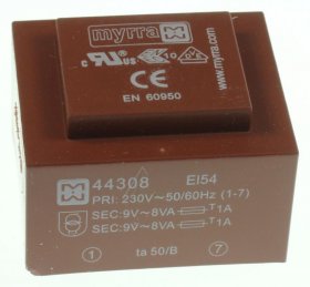 Myrra Print Transformer - 9vx2-889ma Printtrafo Ei54 16va 230v - 47,5x56,5mm