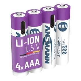 Ansmann Aaa 1,5v Battery - 4× Micro Aaa Li-ion Actu 500 Mah, 4-fach Usb-c Charging Cable