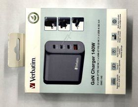Verbatim Usb Power Supplies - Gnc-140 32203 Gan Charger 140w 3x Usb-c 1x Usb-a Pd Qc Pps Eu-uk-us