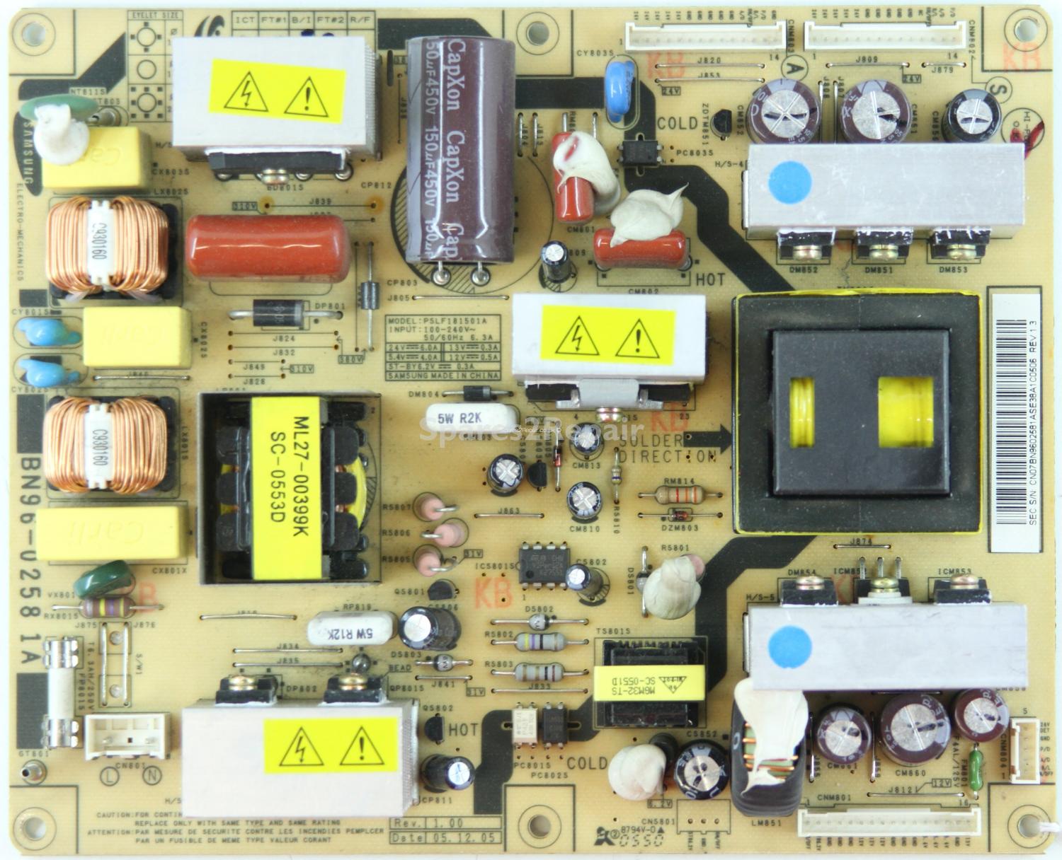 Samsung LE27T51BC - PSU - BN96-0258 1A - REV 1.3 - PSLF181501A - Rev. 1.00