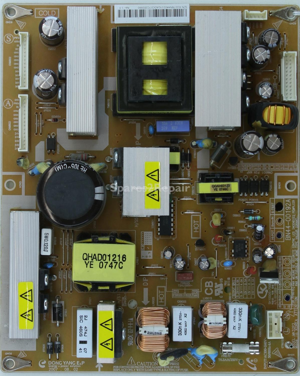 Samsung LE26R87BD - PSU - BN44-00192A - Rev 1.0 - MK32P3 - SH10005-7005