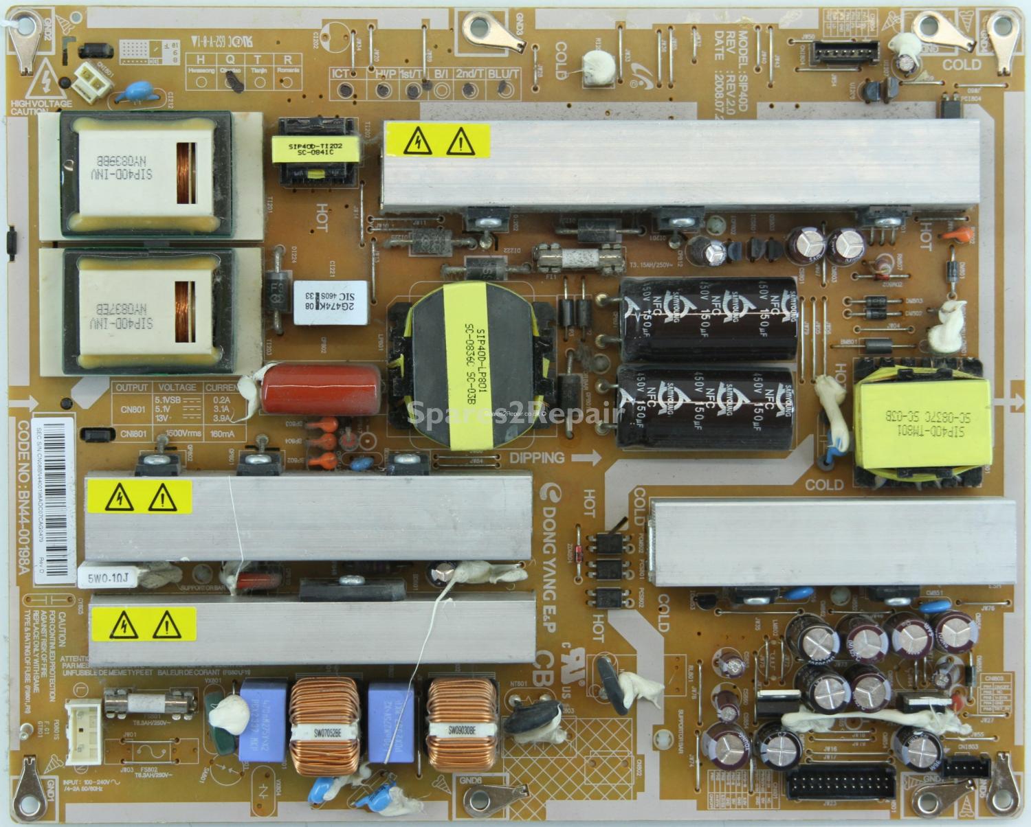 Samsung LE40A557P2F - PSU - BN44-00198A Rev D - SIP40D REV 2.0